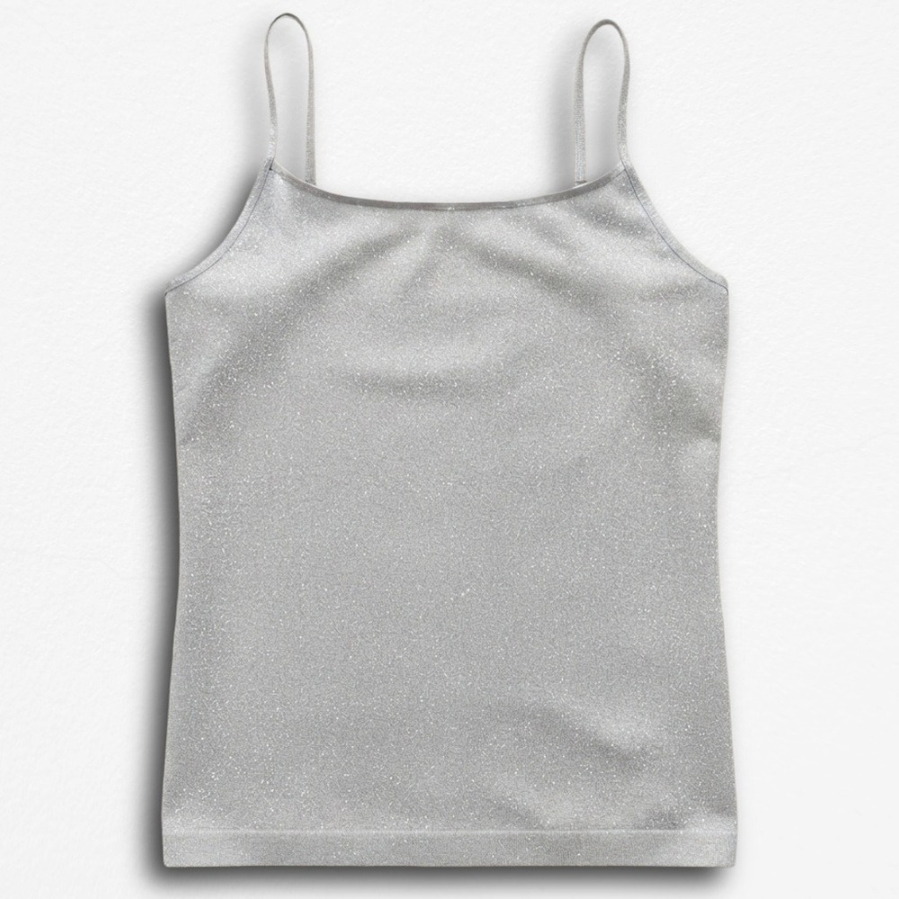 Ann Taylor Silver Shimmer Metallic Camisole Spaghetti‎ Strap Tank Top Womens M